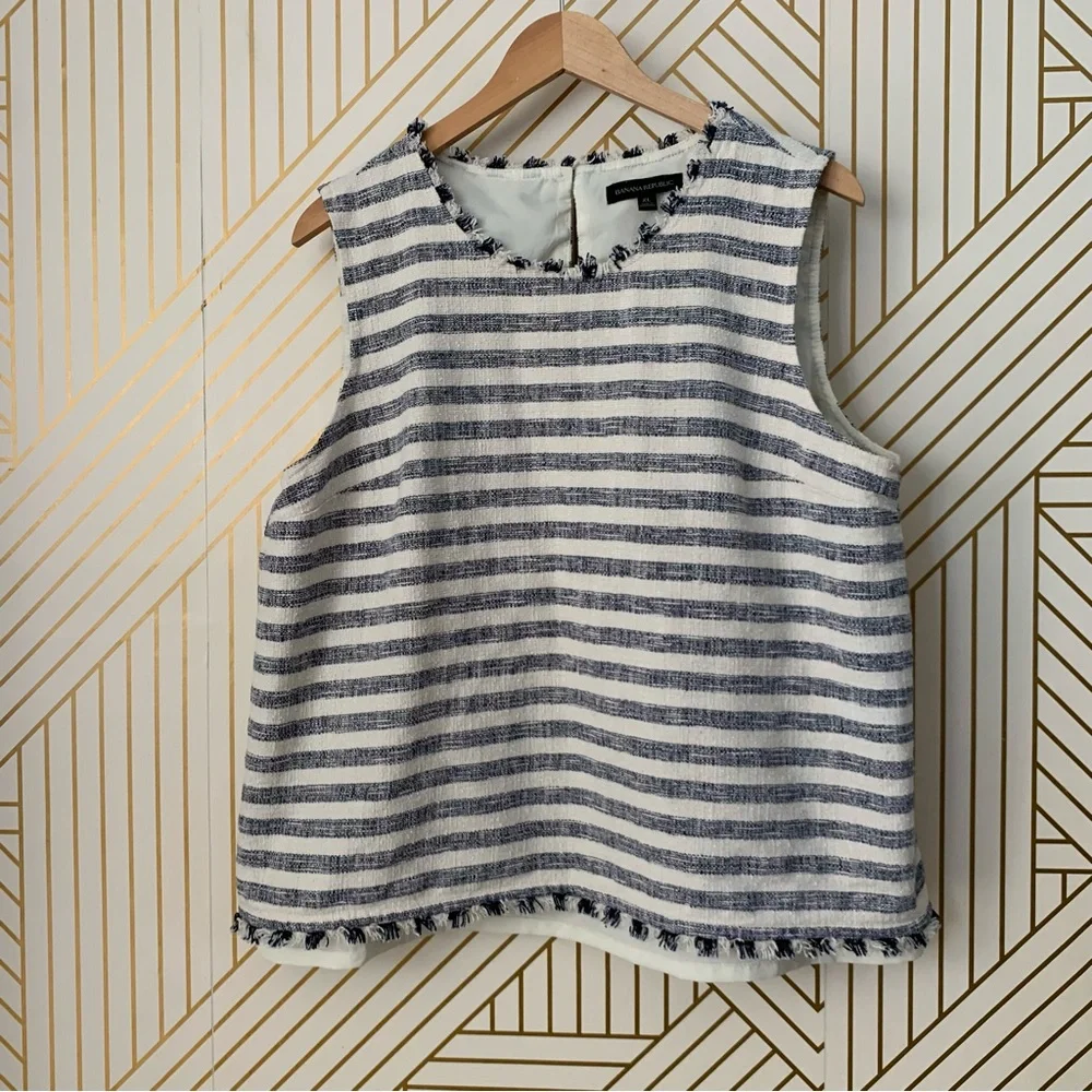 Banana Republic Fringe Striped Tank Shell sleeveless fringe hem Cotton blend XL - Picture 10 of 11